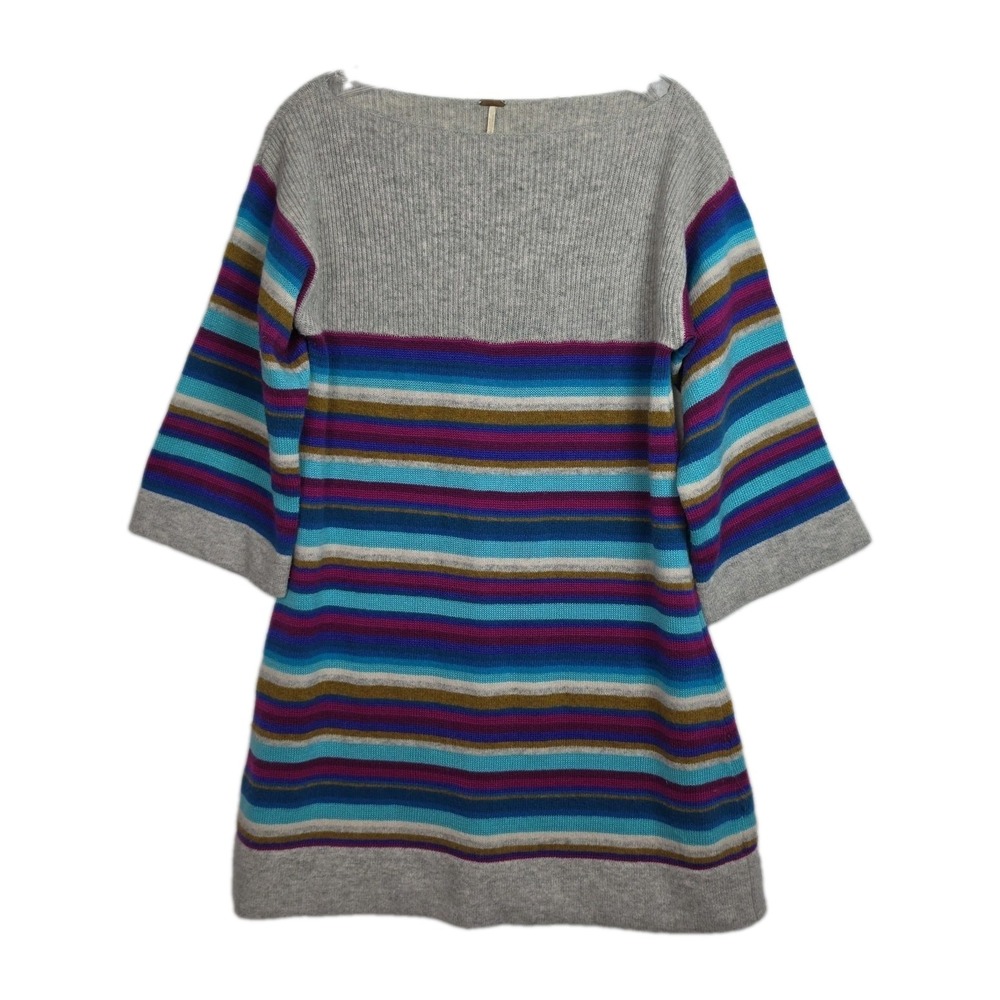 Free People Sweater Dress Women's L Multicolored Stripes Boat Neck 1/2-Sleeves